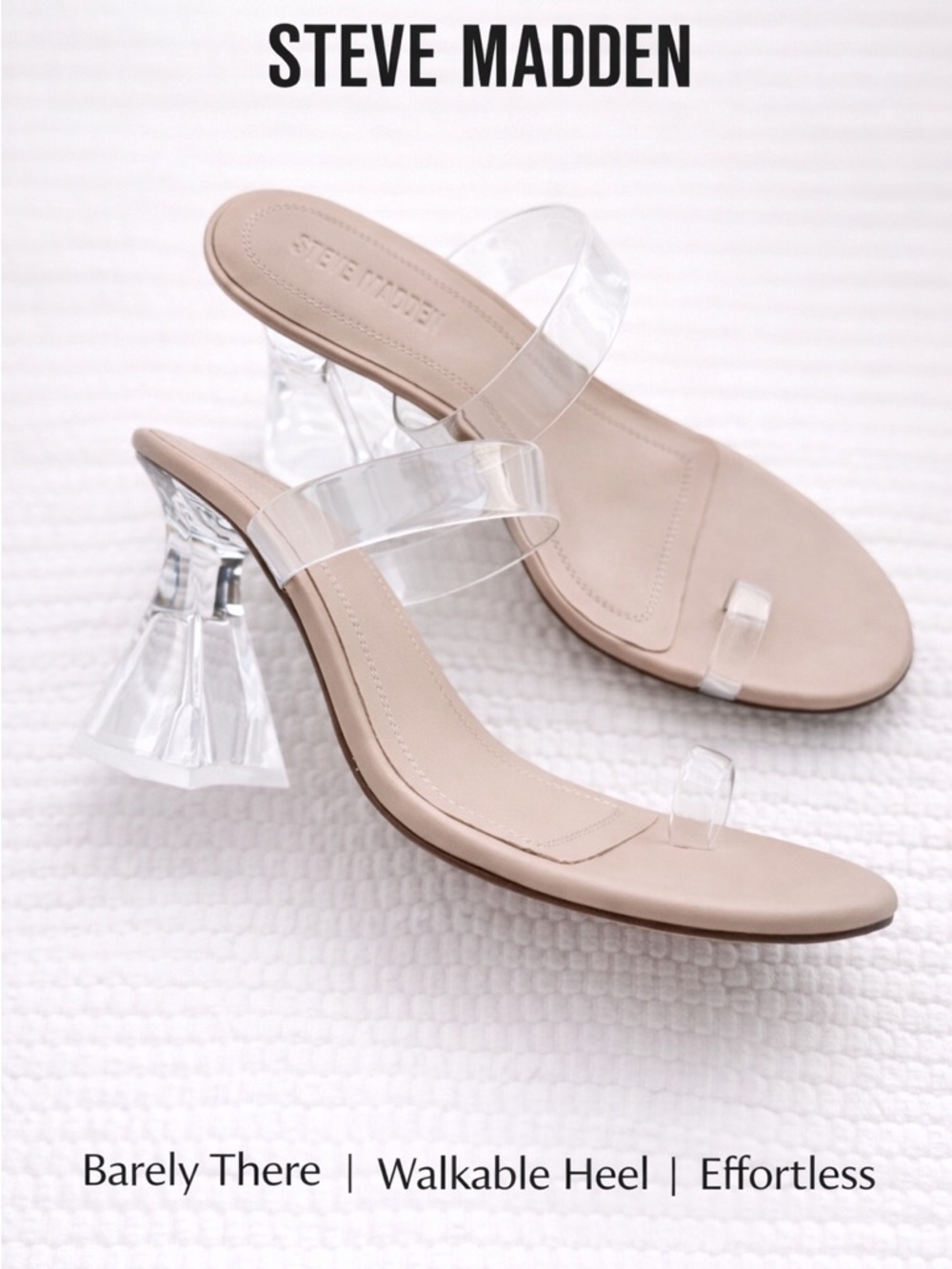 Steve Madden Renie Clear Heel Sandal Nude Minimal Square Toe 9M